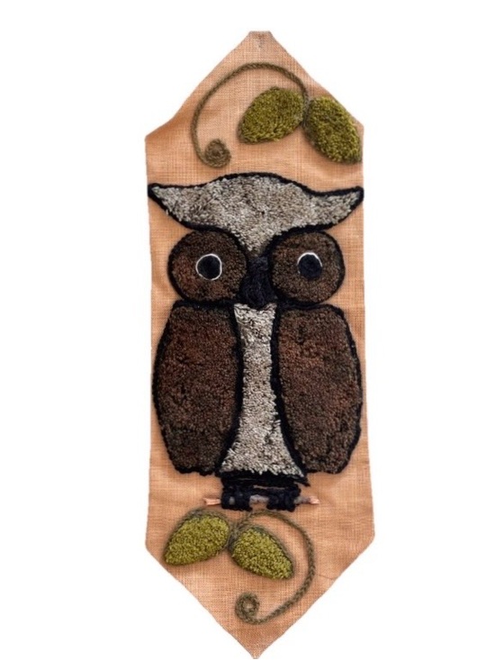 Other - 70's Woodland Owl on Branch Crewel Embroidery Hanging Art MCM Whimsical Retro